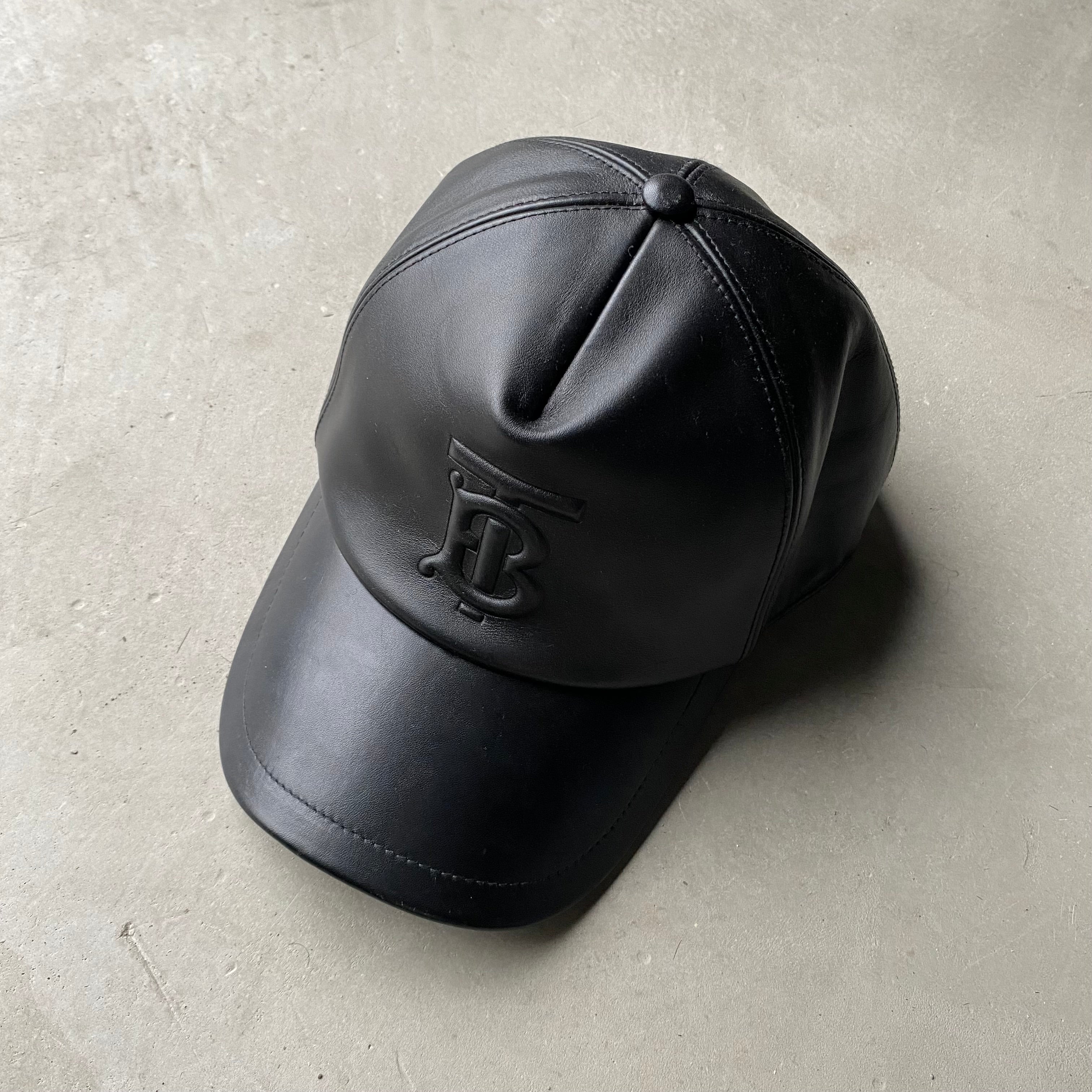 BURBERRY, Leather Cap Black